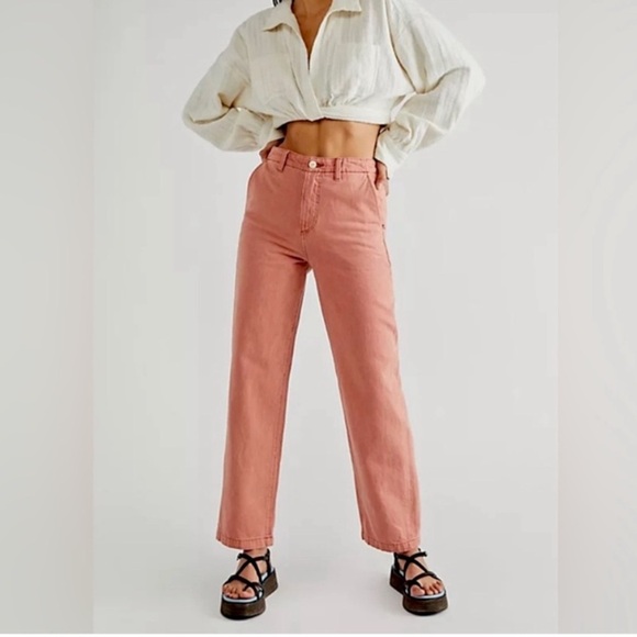 WRANGLER FREE PEOPLE PINK CHINO CASEY JONES UTILITY PANTS BOHO Y2K ANTHROPOLOGIE - Picture 2 of 14